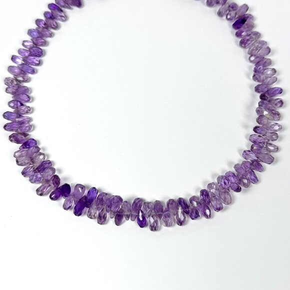 Vintage Natural Amethyst Beaded Necklace 16” Faceted Teardrop Gemstone Boho - Picture 12 of 13